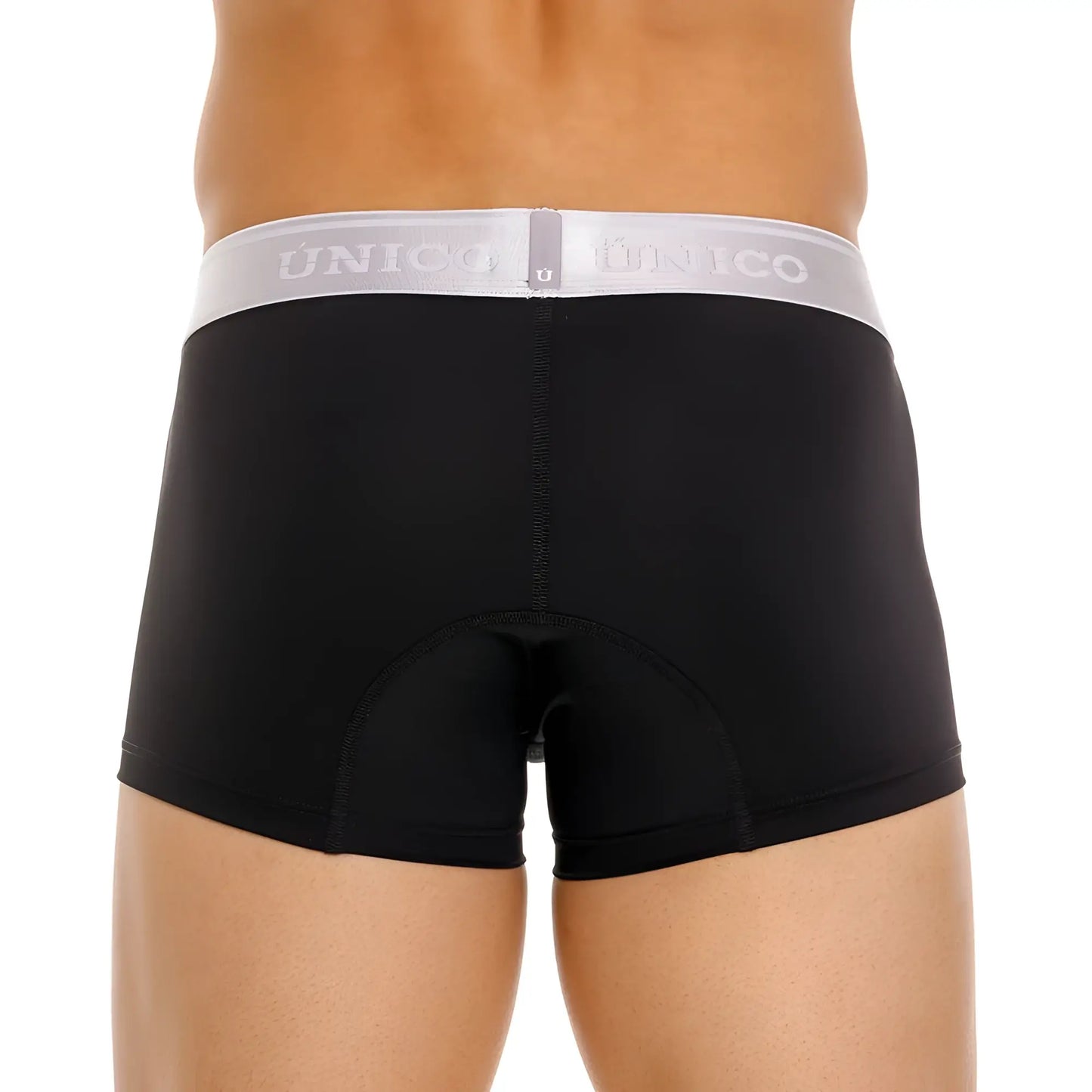Black unico boxer briefs with white elastic waistband and gray unico branding in argento trunks color 99-black