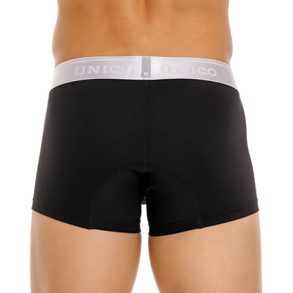 Black unico boxer briefs with white elastic waistband and gray unico branding in argento trunks color 99-black