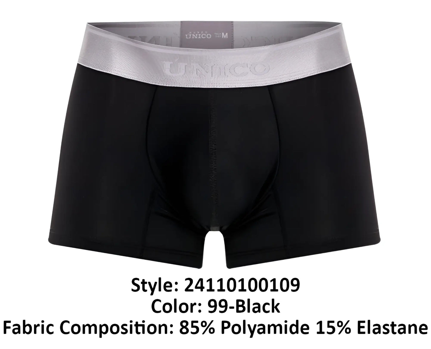 Black unico 24110100109 argento men’s boxer briefs with silver waistband in color 99-black for comfortable wear