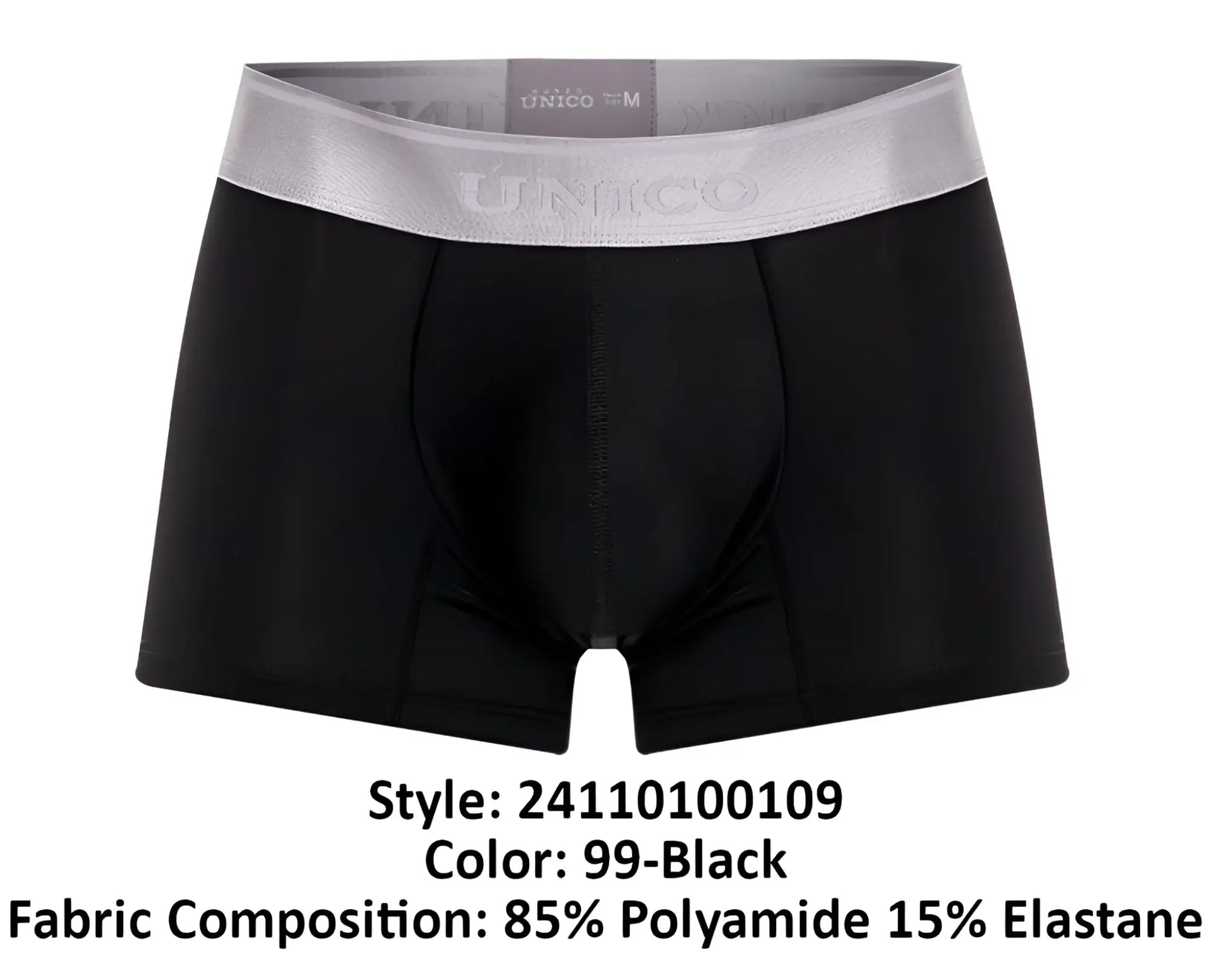 Black unico 24110100109 argento men’s boxer briefs with silver waistband in color 99-black for comfortable wear
