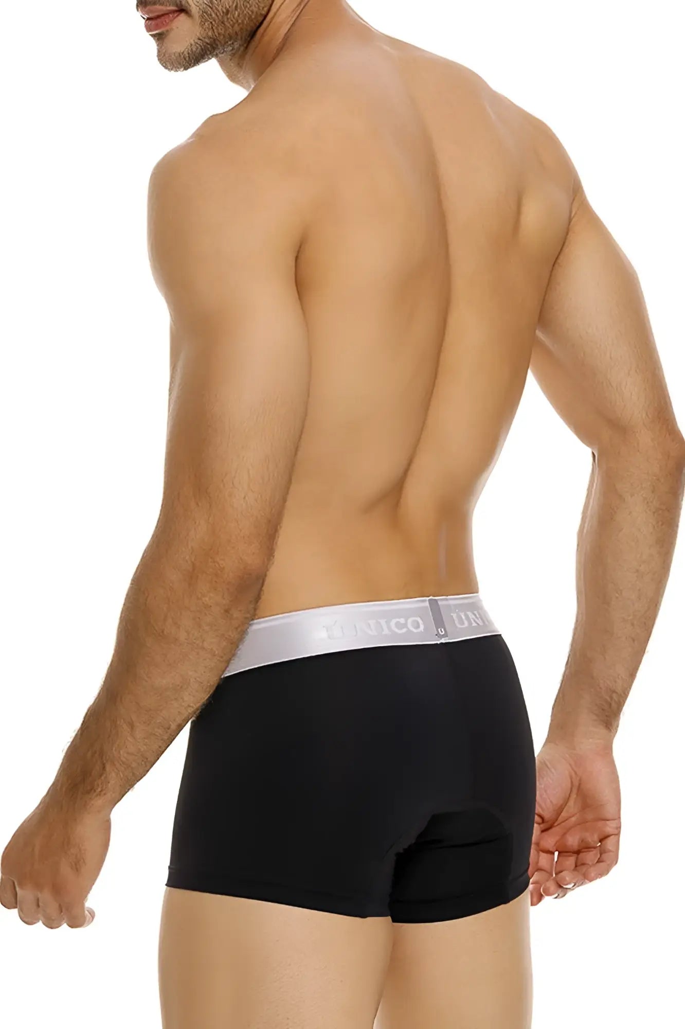 Black men’s briefs unico 24110100109 argento trunks in black with a silver unico usa logo waistband