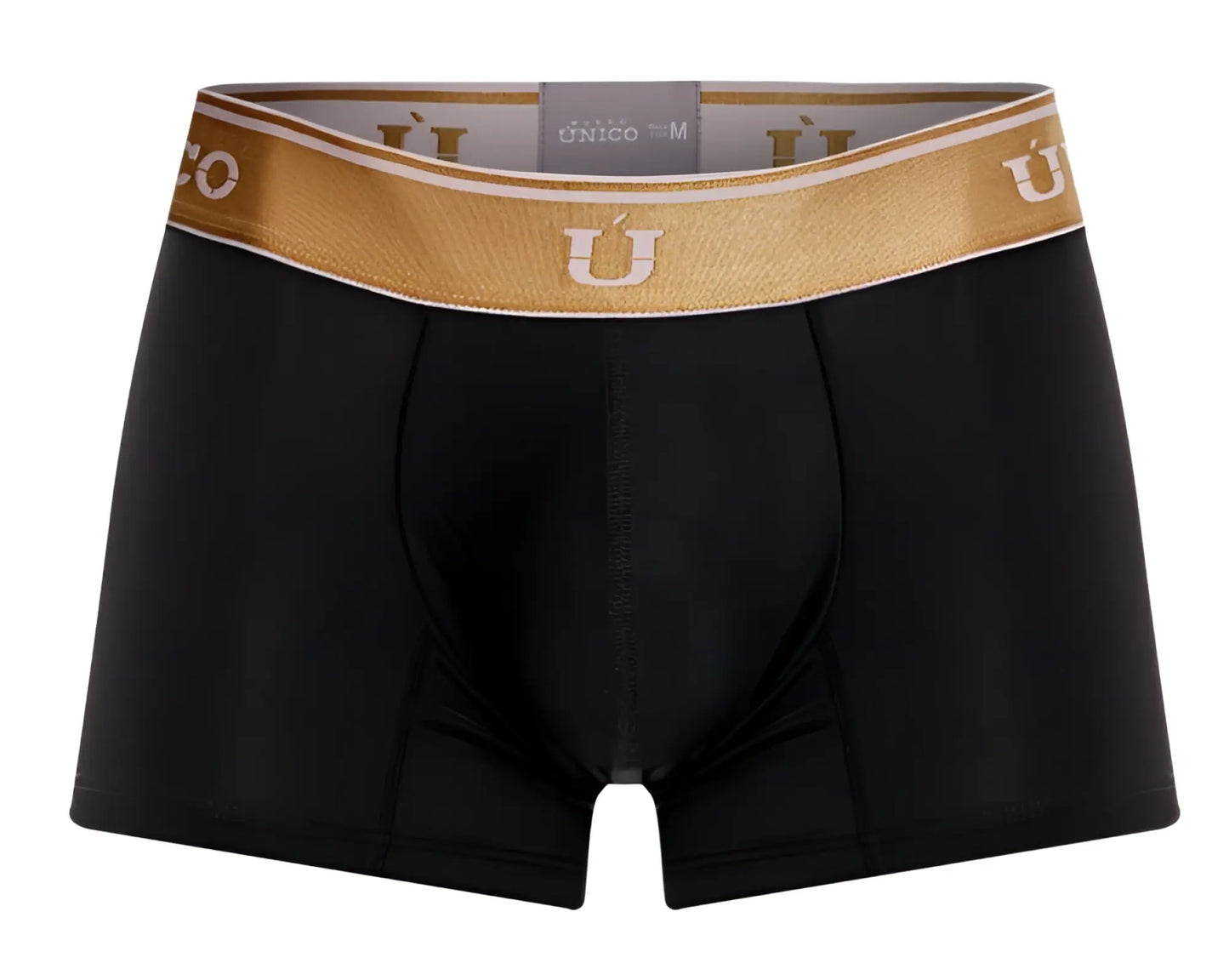 Black unico 24110100110 lingote men’s boxer briefs with gold waistband featuring the brand logo in black