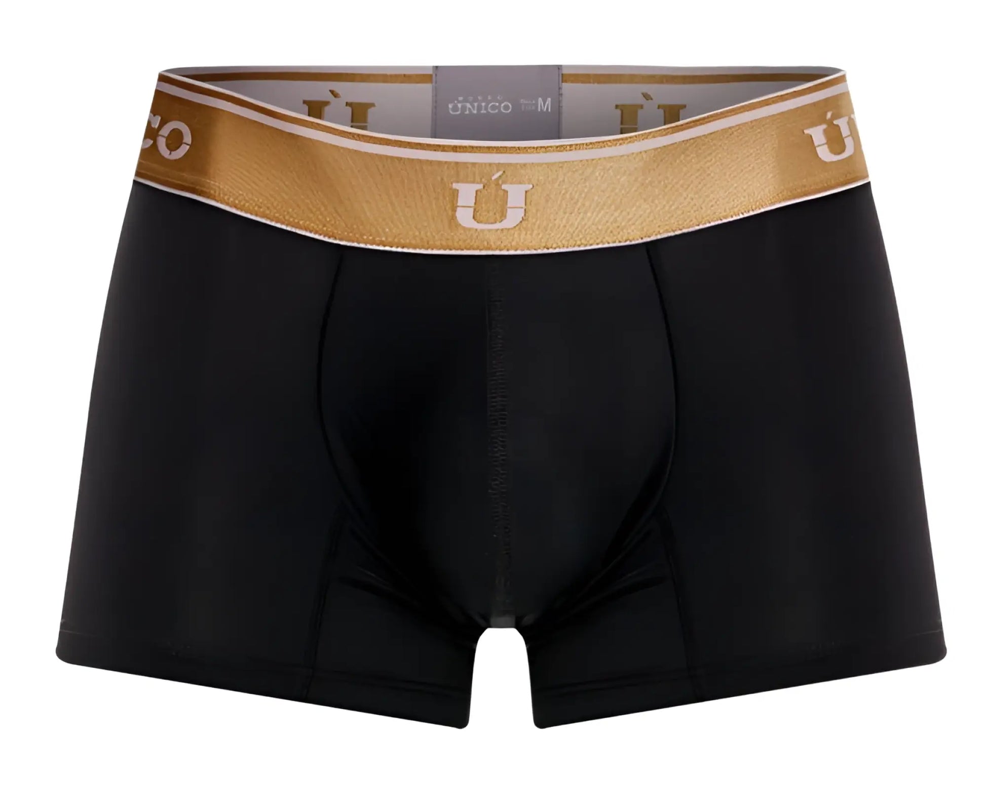 Black unico 24110100110 lingote men’s boxer briefs with gold waistband featuring the brand logo in black