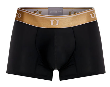 Black unico 24110100110 lingote men’s boxer briefs with gold waistband featuring the brand logo in black