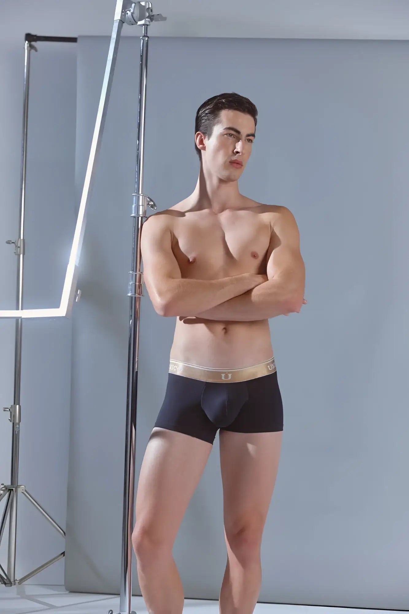 Black unico 24110100110 lingote trunks with gold waistband and brand logo in black color for comfortable wear