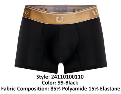 Black unic 24110100110 lingote trunks briefs with gold and white u logo waistband made of 85 polyamide 15 elastane