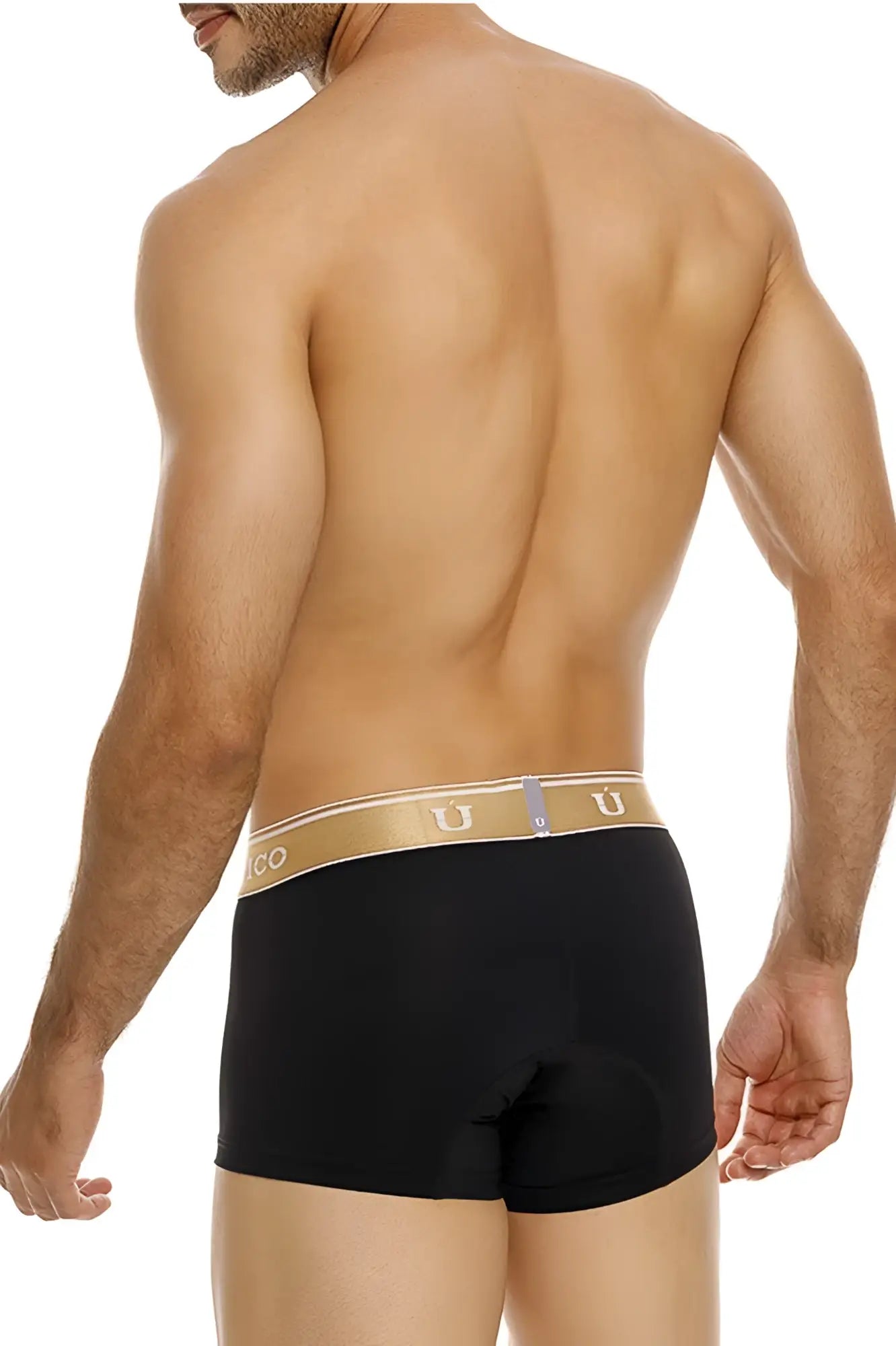 Black unico 24110100110 lingote trunks briefs with tan elastic waistband and brand logo in color 99-black
