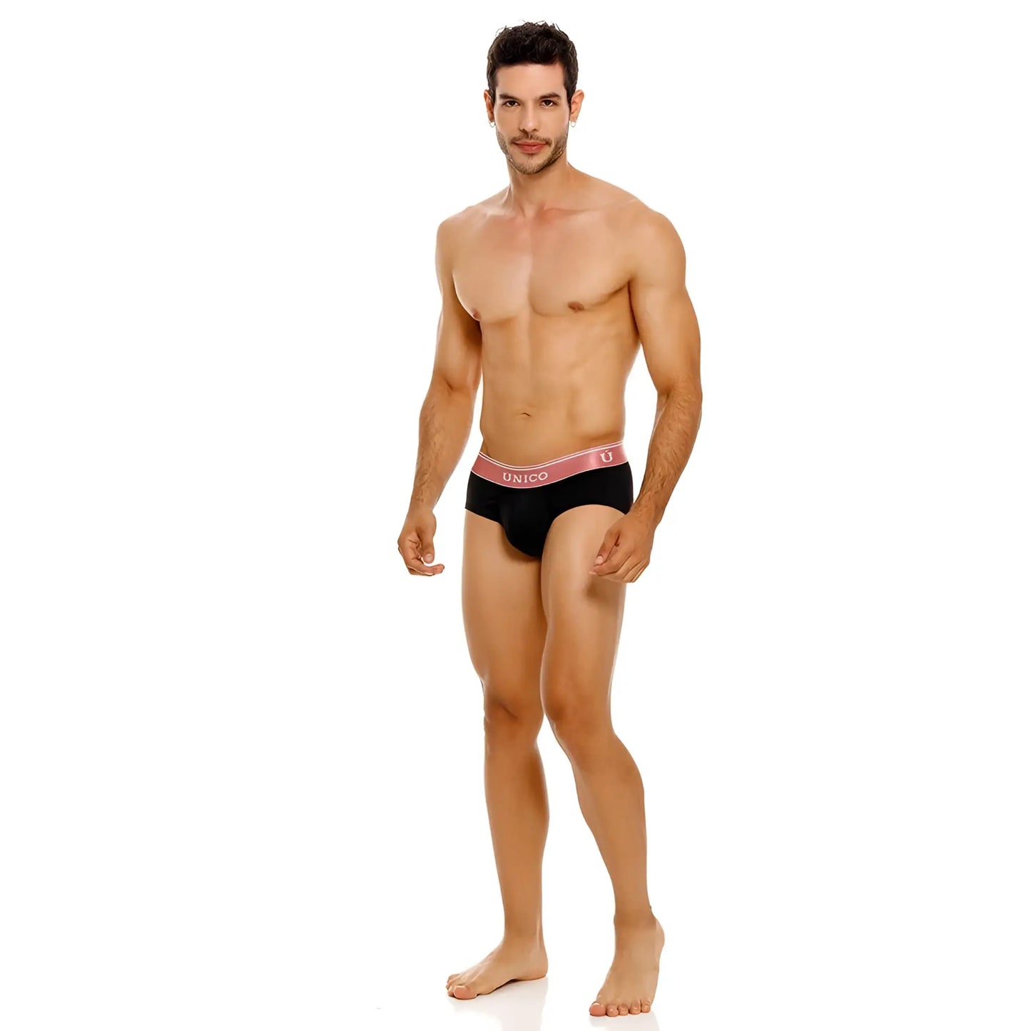 Black unico oro rosa briefs with pink elastic waistband featuring unico logo in color 99 black