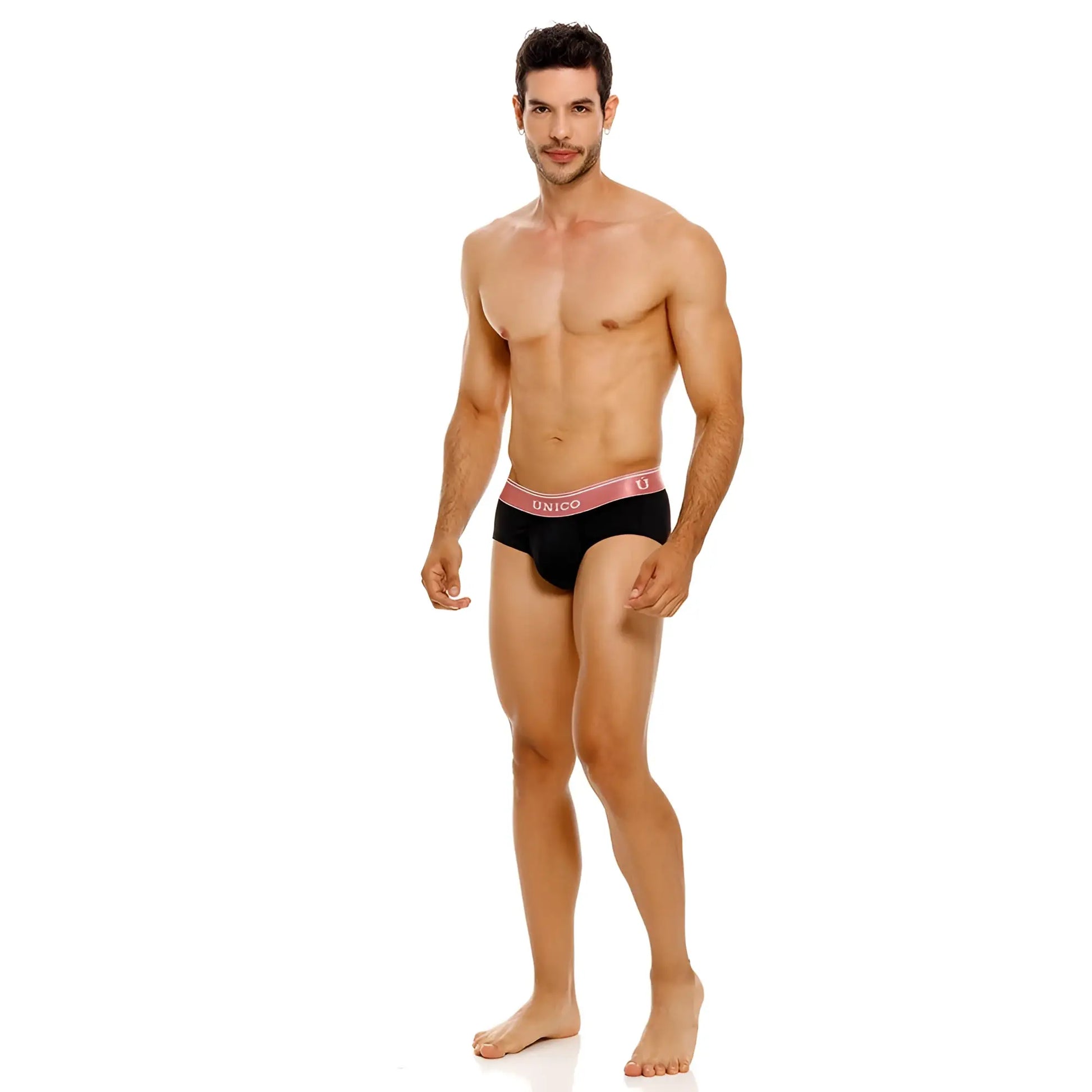 Black unico oro rosa briefs with pink elastic waistband featuring unico logo in color 99 black