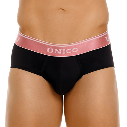 Black unico 24110101108 oro rosa briefs with pink elastic waistband and white brand name detailing