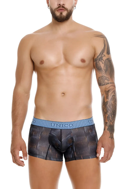Unico epitome trunks color 99-black men’s boxer briefs with black and blue textured geometric pattern