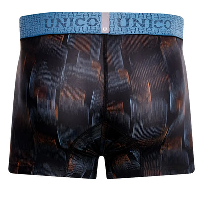 Unico epitome trunks 25020100102 mens boxer briefs in black and orange with blue waistband featuring brand name