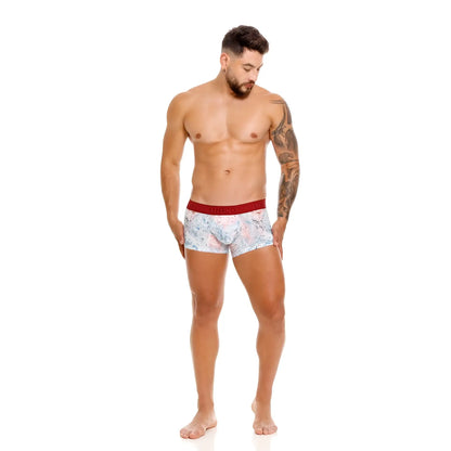 Men’s boxer briefs unico 25020100103 rizo trunks white with light pink and blue floral pattern and red waistband