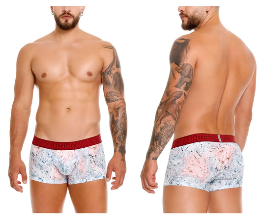 Unico 25020100103 Rizo trunks white and pink abstract briefs with red elastic waistband branded unico