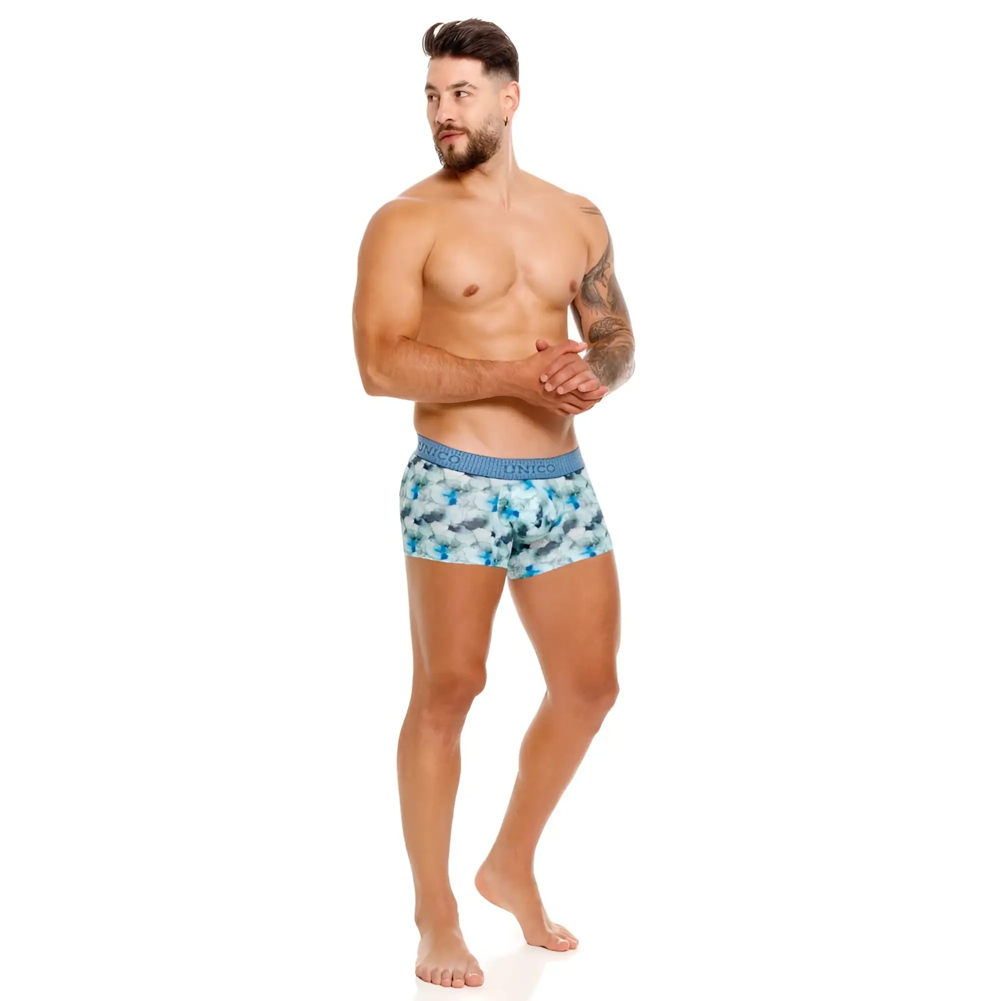 Unico 25020100104 abalon trunks blue blue and white patterned boxer briefs with solid blue waistband