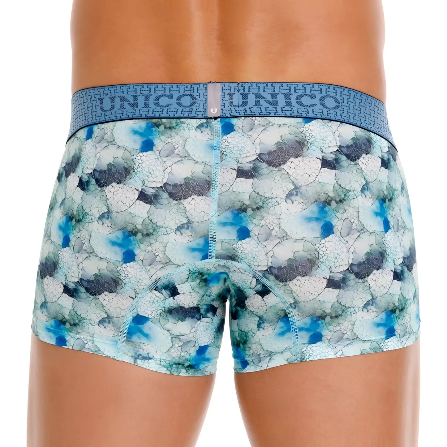 Unico 25020100104 abalon trunks mens boxer briefs in blue with white textured abstract bubble pattern