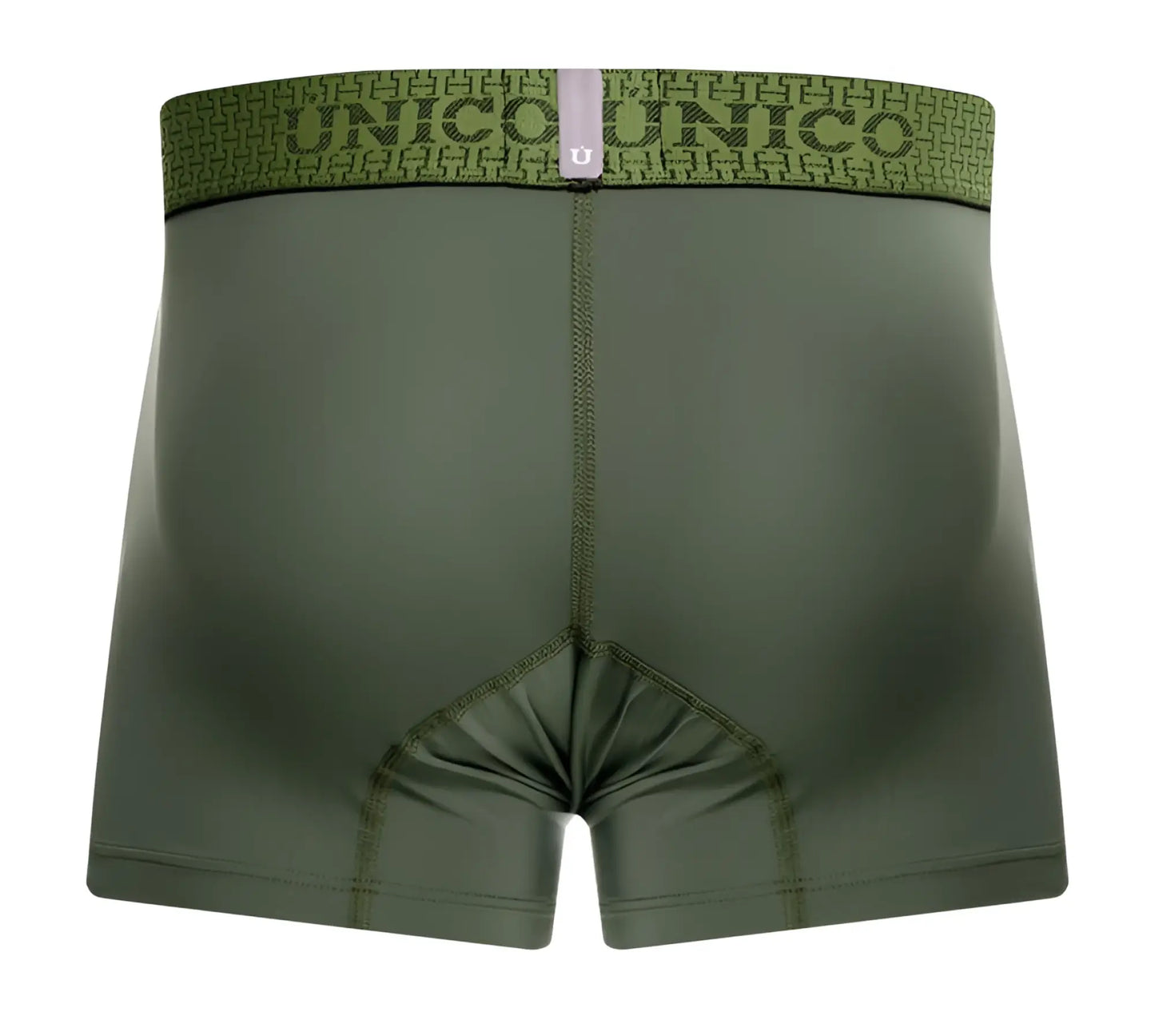 Olive green unico 25020100105 glauco trunks boxer briefs with patterned waistband featuring brand logo and name