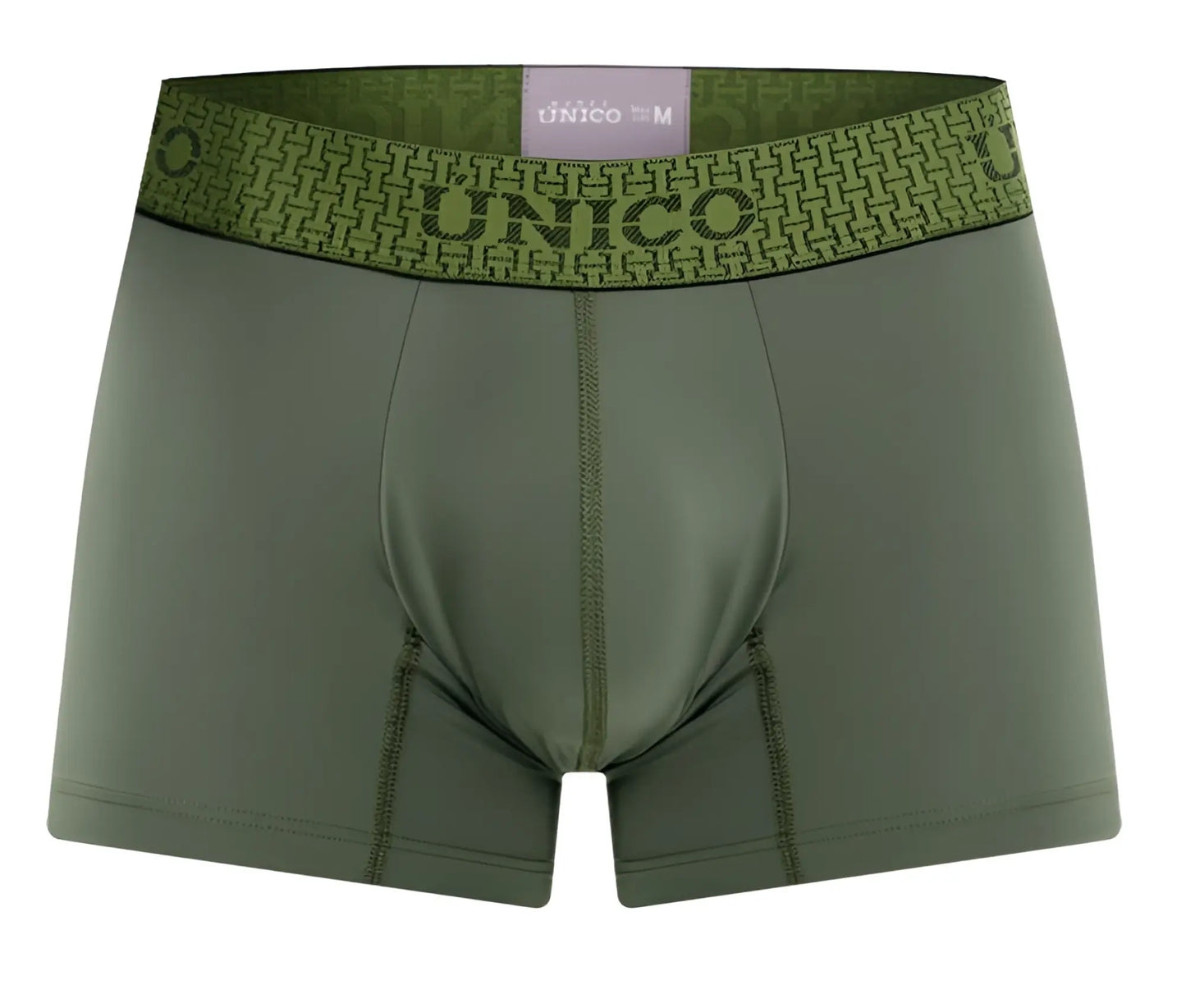 Olive green unico 25020100105 glauco trunks men’s boxer briefs with patterned waistband and size label