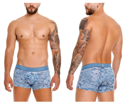 Blue patterned unico 25020100111 ostion men’s boxer briefs with textured waistband in blue color