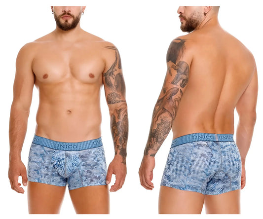 Blue patterned unico 25020100111 ostion men’s boxer briefs with textured waistband in blue color