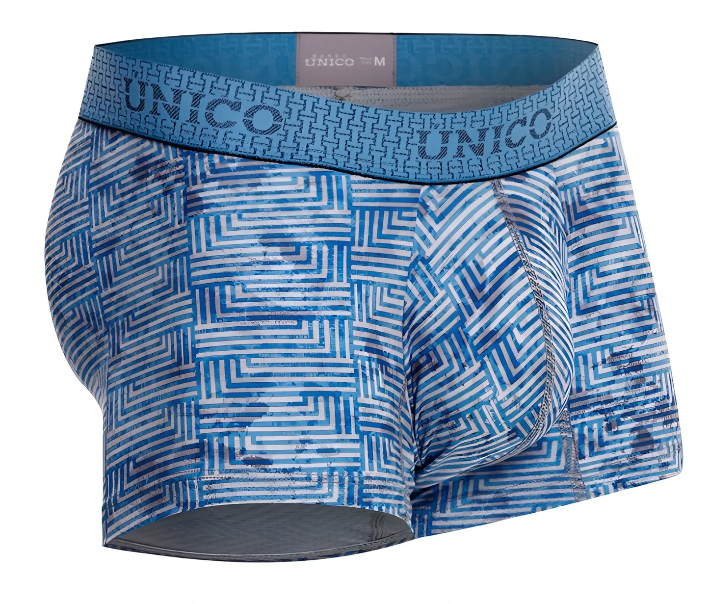 Blue and white geometric-patterned unico 25020100111 ostion trunks men’s boxer briefs with branded elastic waistband