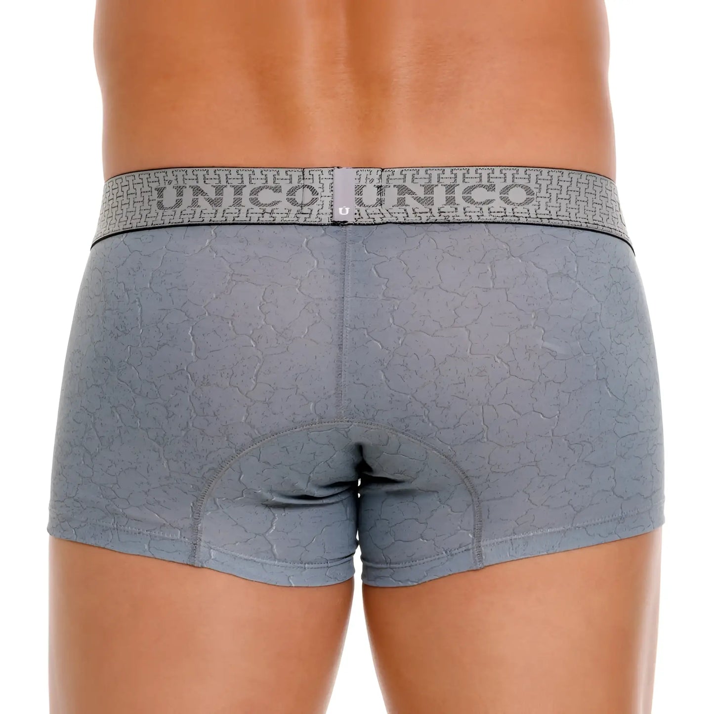 Gray unico 25020100116 baldio trunks boxer briefs with cracked texture pattern and branded waistband color 59-gray