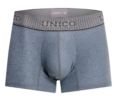 Gray unico men’s boxer briefs with subtle cracked texture pattern and branded waistband in baldio trunks color 59 gray