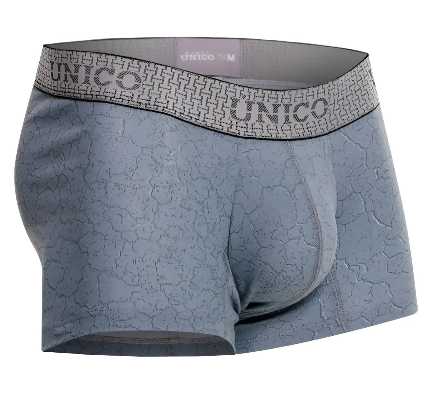 Gray unico 25020100116 baldio men’s boxer briefs with subtle cracked texture and branded waistband in color 59 gray