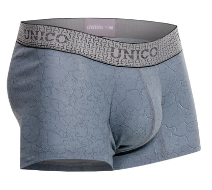 Gray unico 25020100116 baldio men’s boxer briefs with subtle cracked texture and branded waistband in color 59 gray