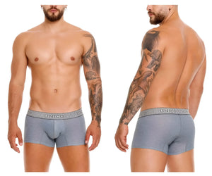 Gray textured boxer briefs with unico branded patterned elastic waistband baldio trunks color 59-gray