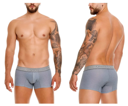 Gray textured boxer briefs with unico branded patterned elastic waistband baldio trunks color 59-gray