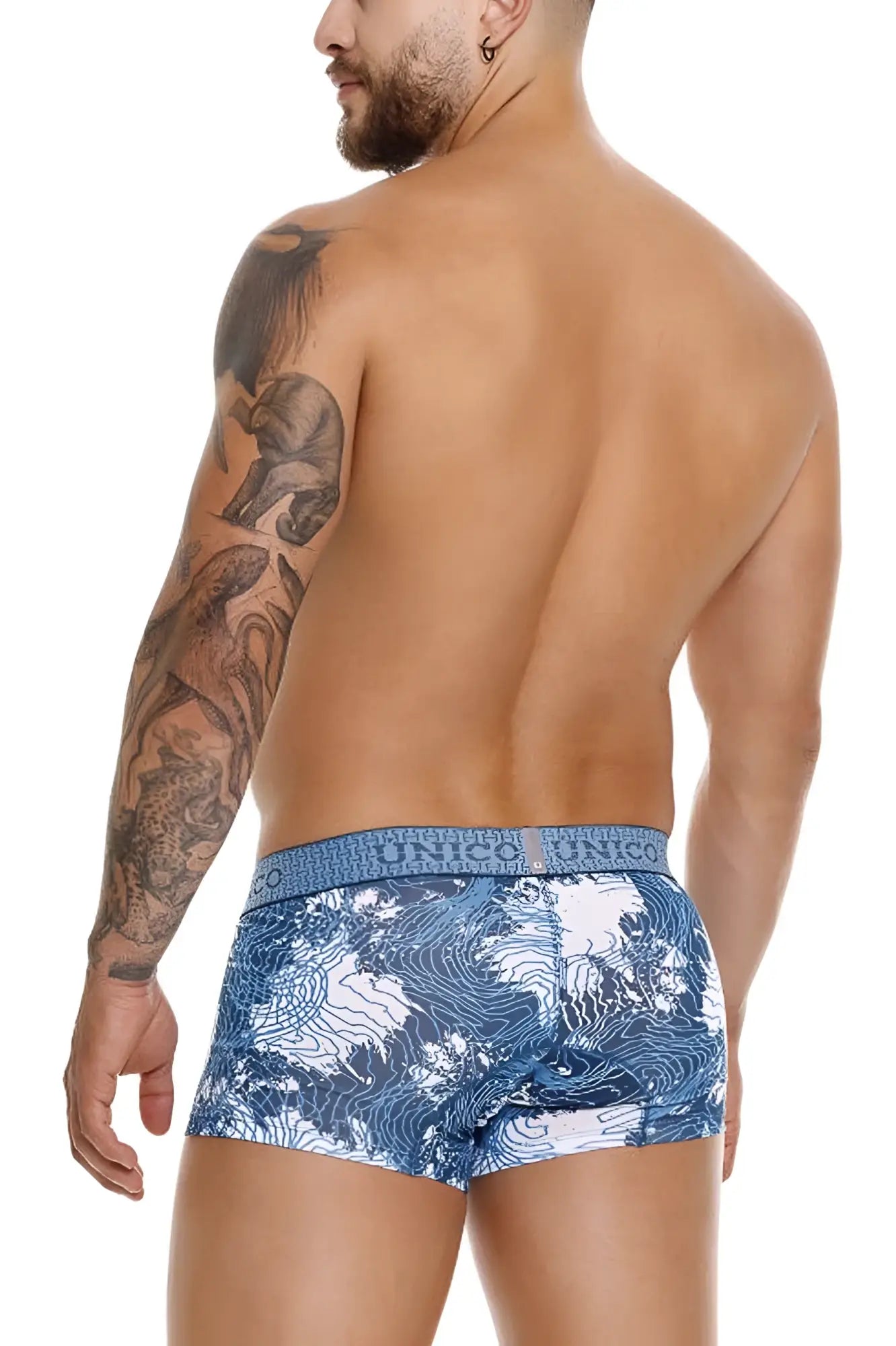 Unico 25020100117 barniz trunks blue boxer briefs with white pattern and textured waistband for comfortable wear