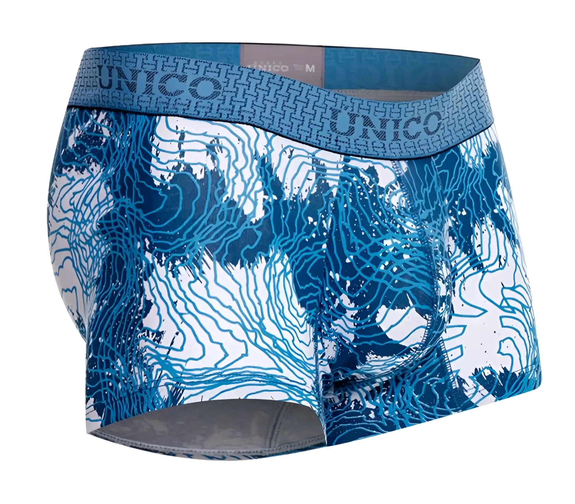 Blue and white patterned unico 25020100117 barniz trunks men’s boxer briefs with topographic map design