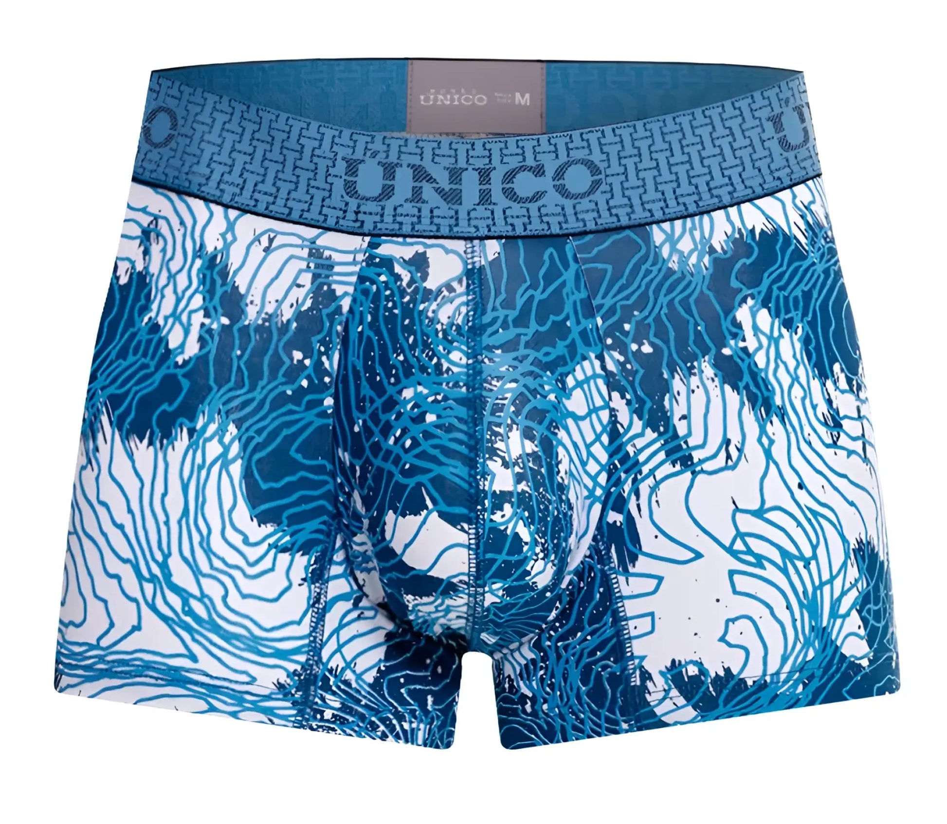 Unico 25020100117 barniz trunks color 46-blue men’s blue and white patterned boxer briefs with geometric waistband design