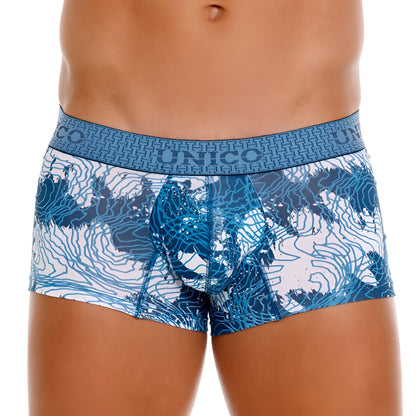 Unico 25020100117 barniz trunks blue and white patterned men’s boxer briefs with geometric waistband design