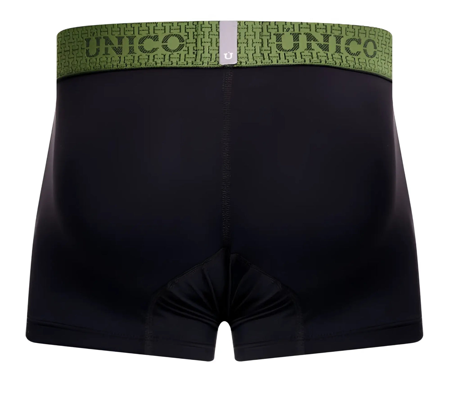 Black unico 25020100121 tribunal trunks boxer briefs with green patterned waistband featuring brand name