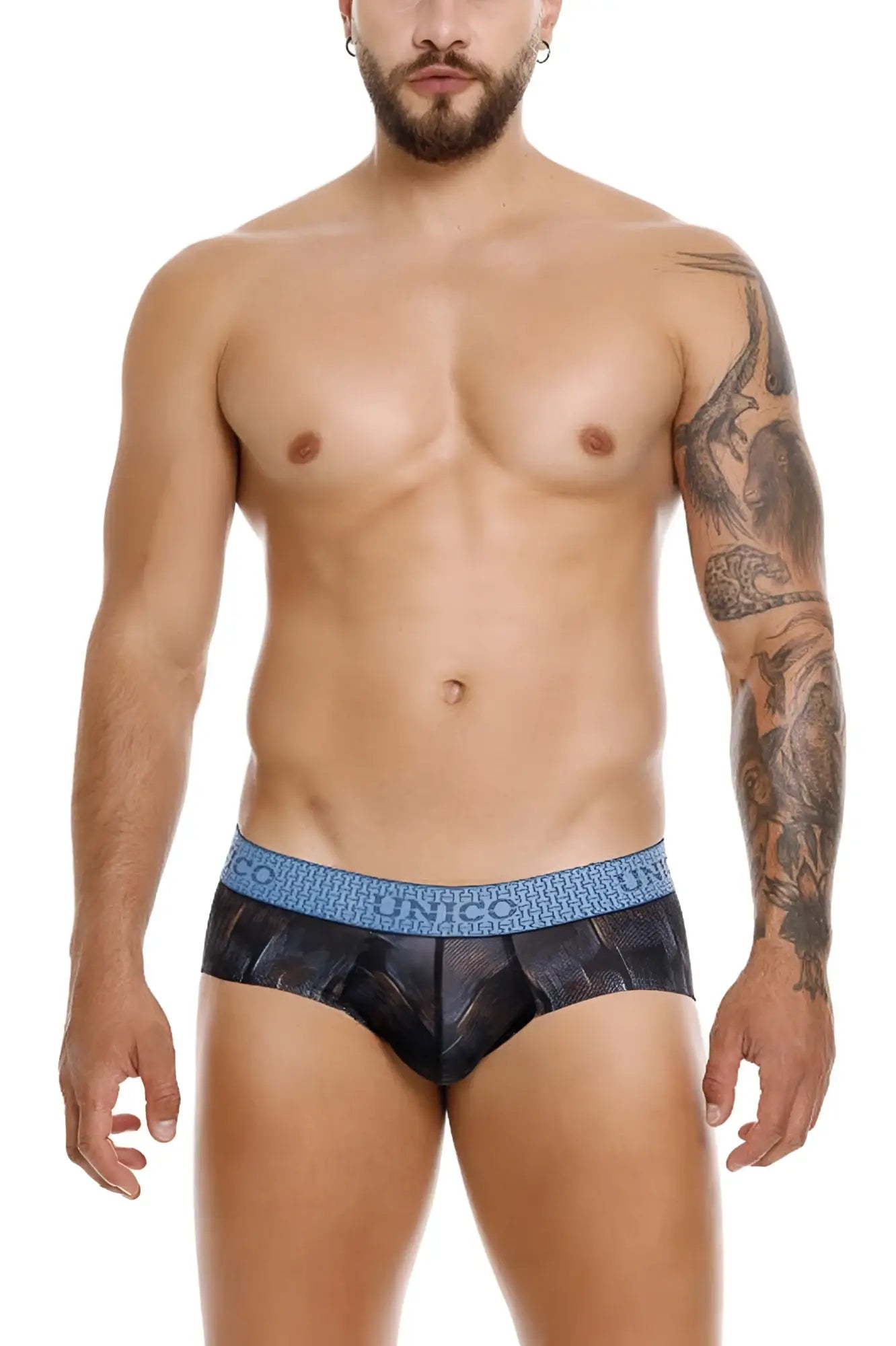 Black textured unico 25020101102 epitome briefs with blue elastic waistband in color 99 black