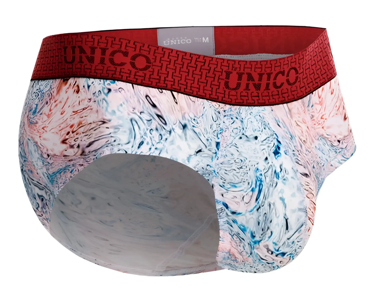 Unico 25020101103 rizo briefs white men’s patterned briefs with bold red and white abstract watercolor design