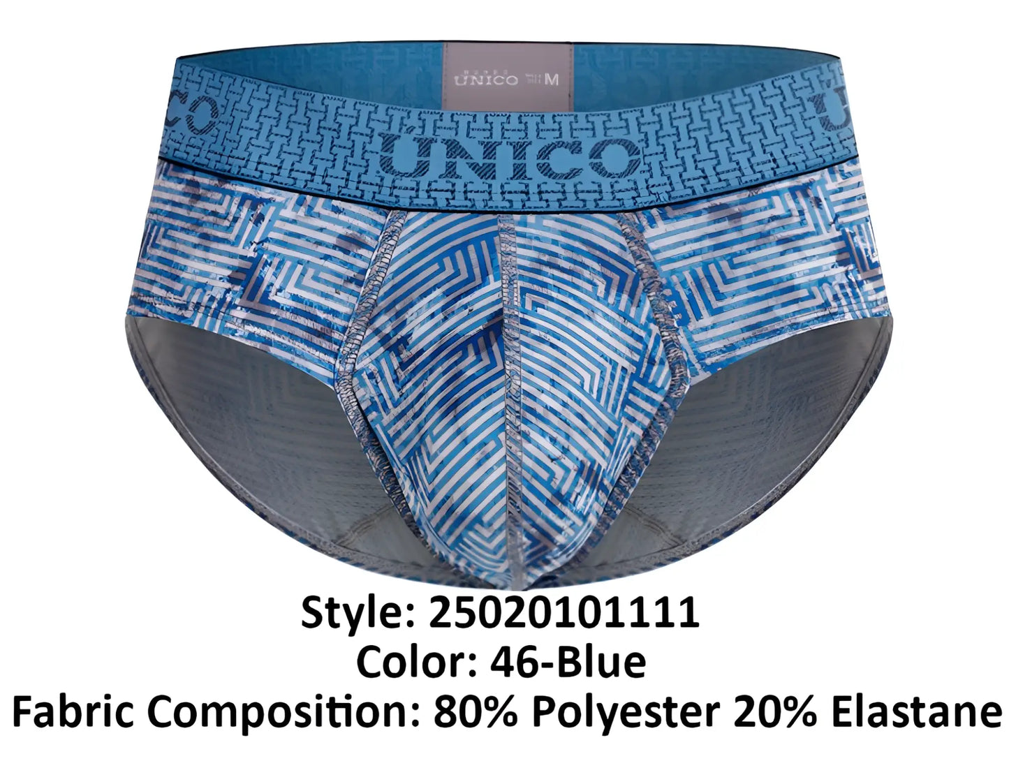 Unico ostion briefs blue patterned with geometric design and elastic waistband for comfortable fit