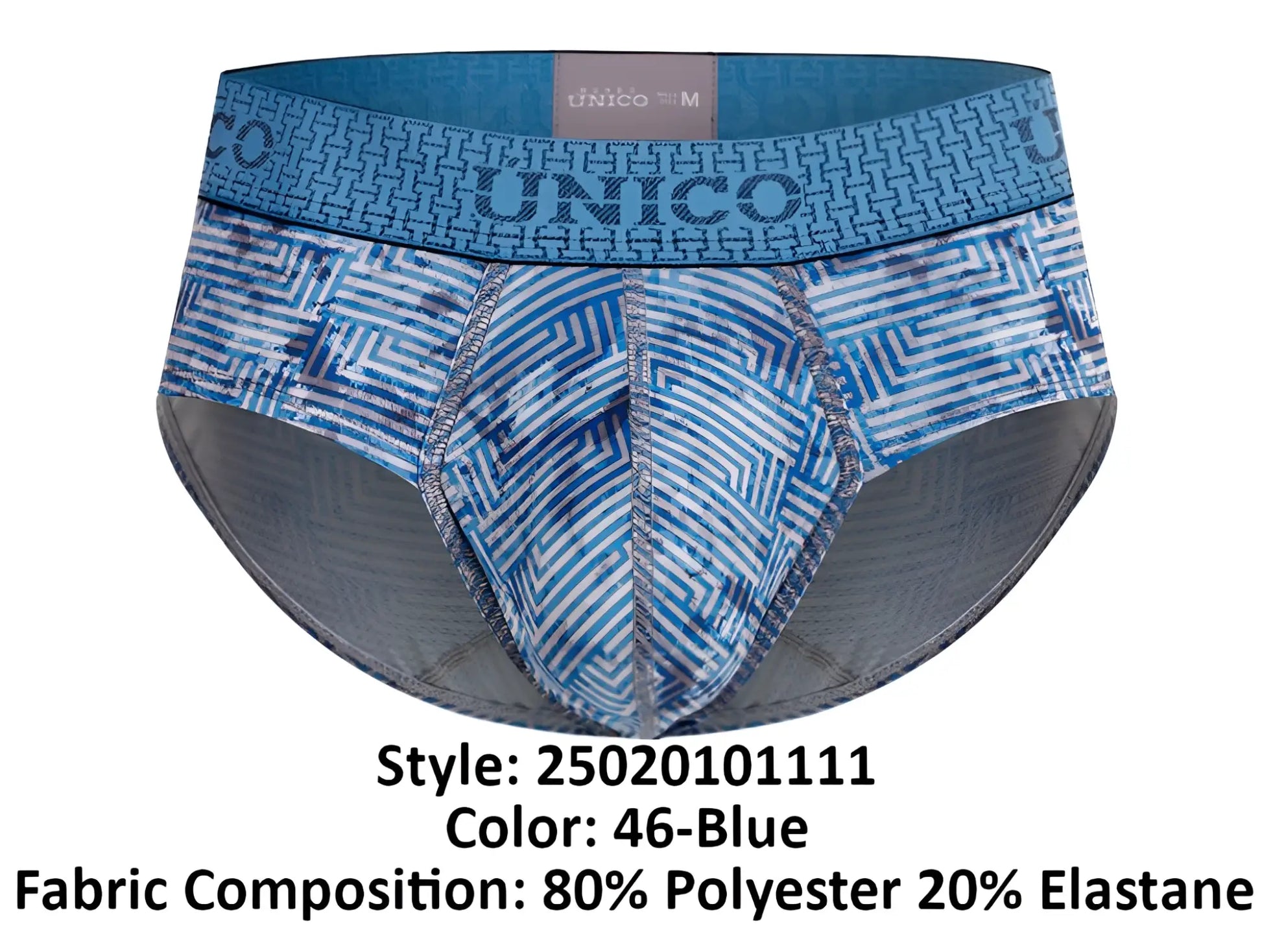 Unico ostion briefs blue patterned with geometric design and elastic waistband for comfortable fit