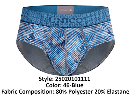 Unico ostion briefs blue patterned with geometric design and elastic waistband for comfortable fit