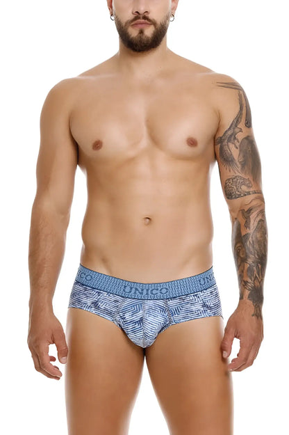 Blue patterned men’s briefs with geometric design and conic waistband from unico 25020101111 ostion briefs color 46-blue
