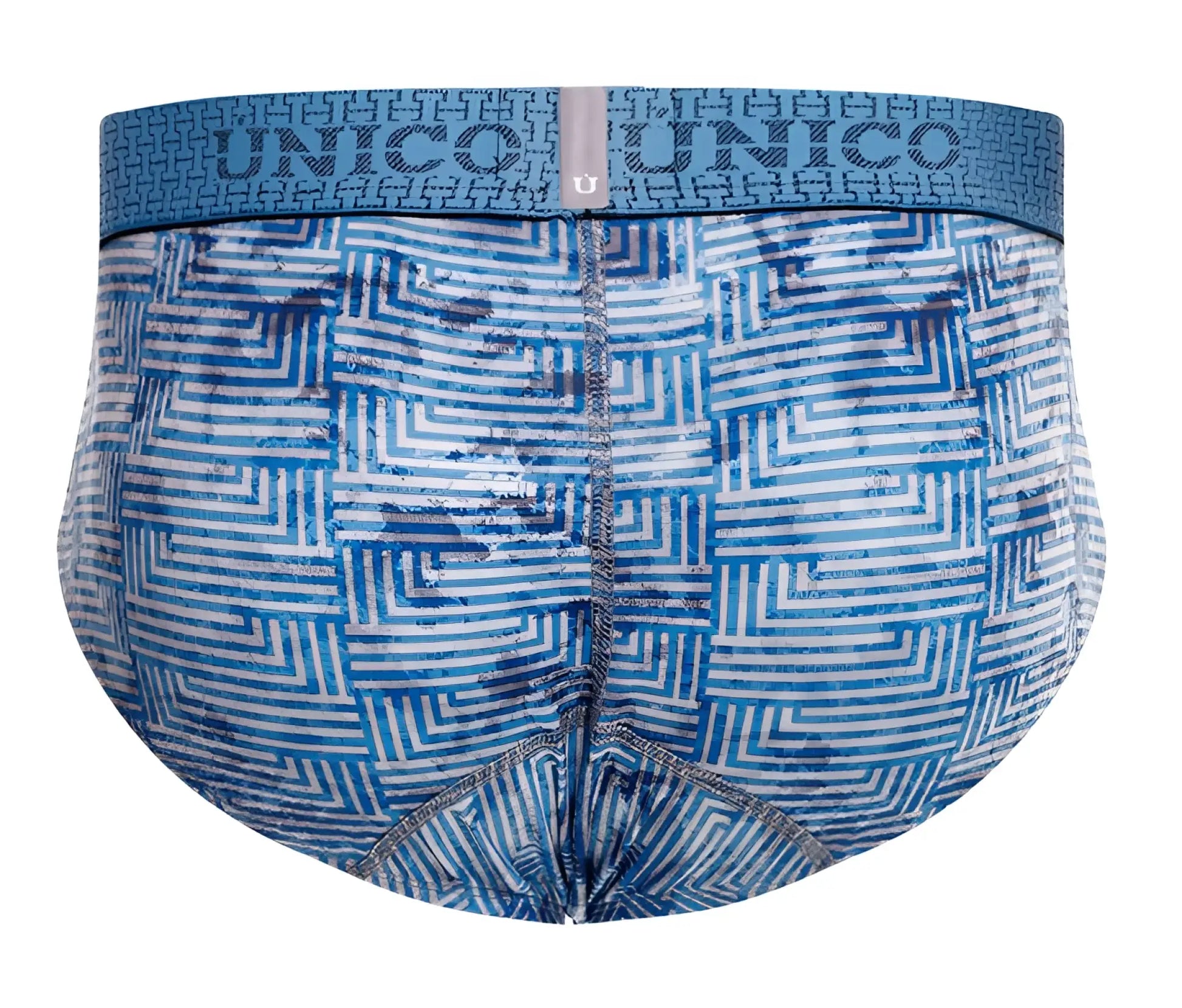 Blue and white geometric patterned unico 25020101111 ostion briefs with branded waistband for men