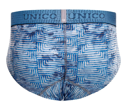 Blue and white geometric patterned unico 25020101111 ostion briefs with branded waistband for men