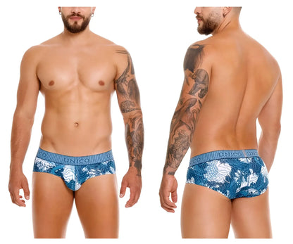 Blue and white patterned unico barniz briefs with textured waistband in color 46-blue men’s underwear