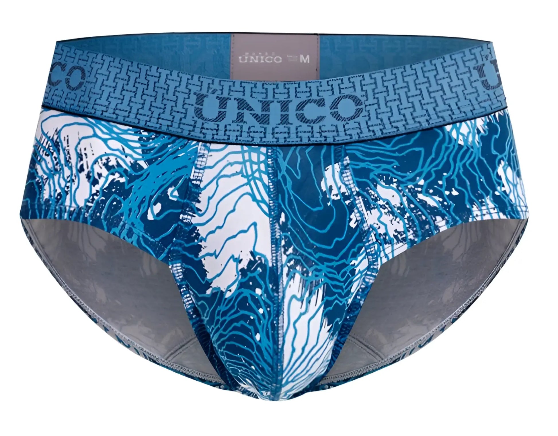Blue and white patterned unico 25020101117 barniz briefs with geometric waistband design for men