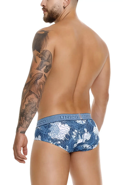 Unico 25020101117 barniz briefs in blue with white wave pattern men’s underwear briefs front view
