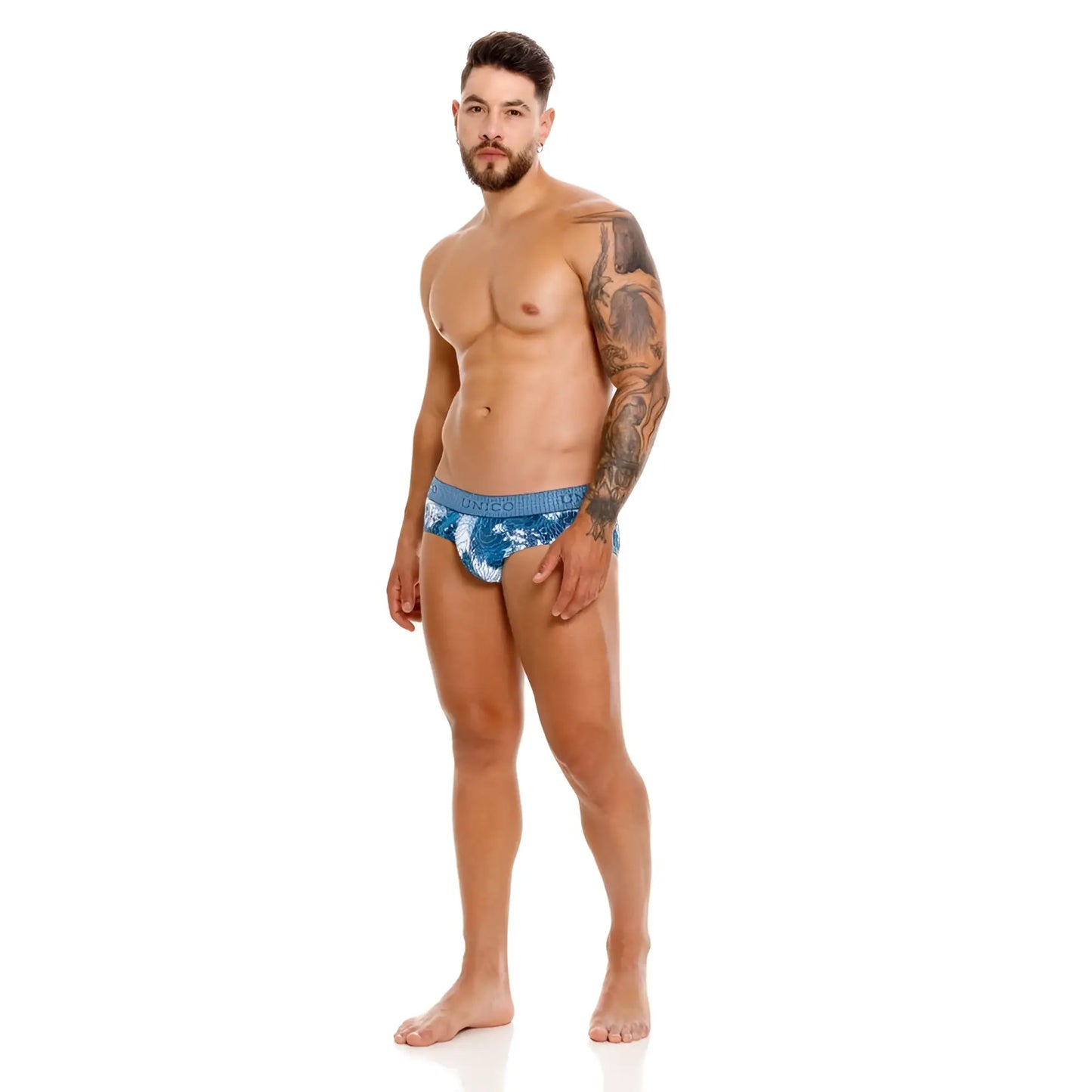 Unico 25020101117 barniz briefs in blue and white with textured fabric design for men