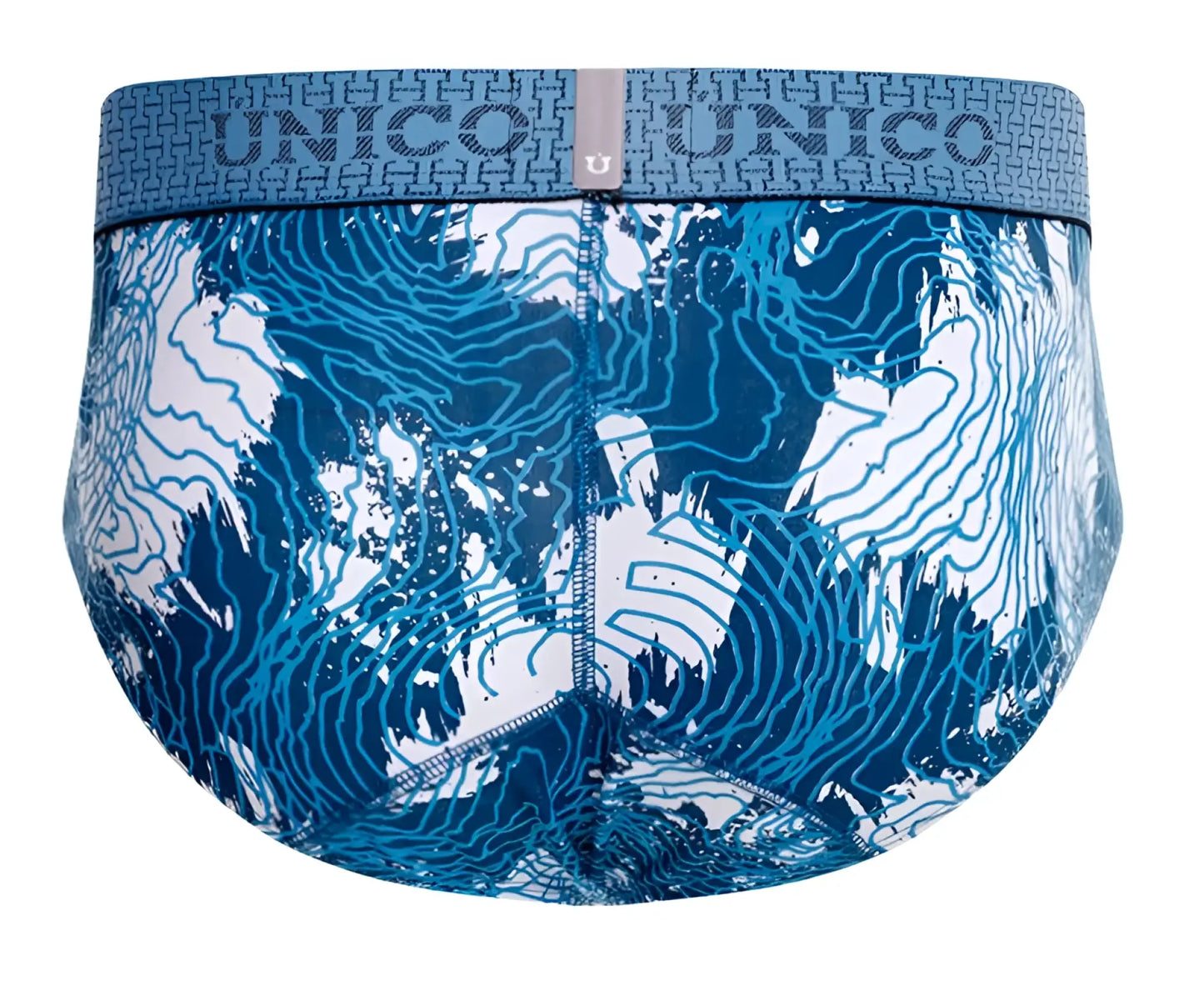 Unico barniz briefs in blue with white topographic map pattern designed for men in comfortable fabric