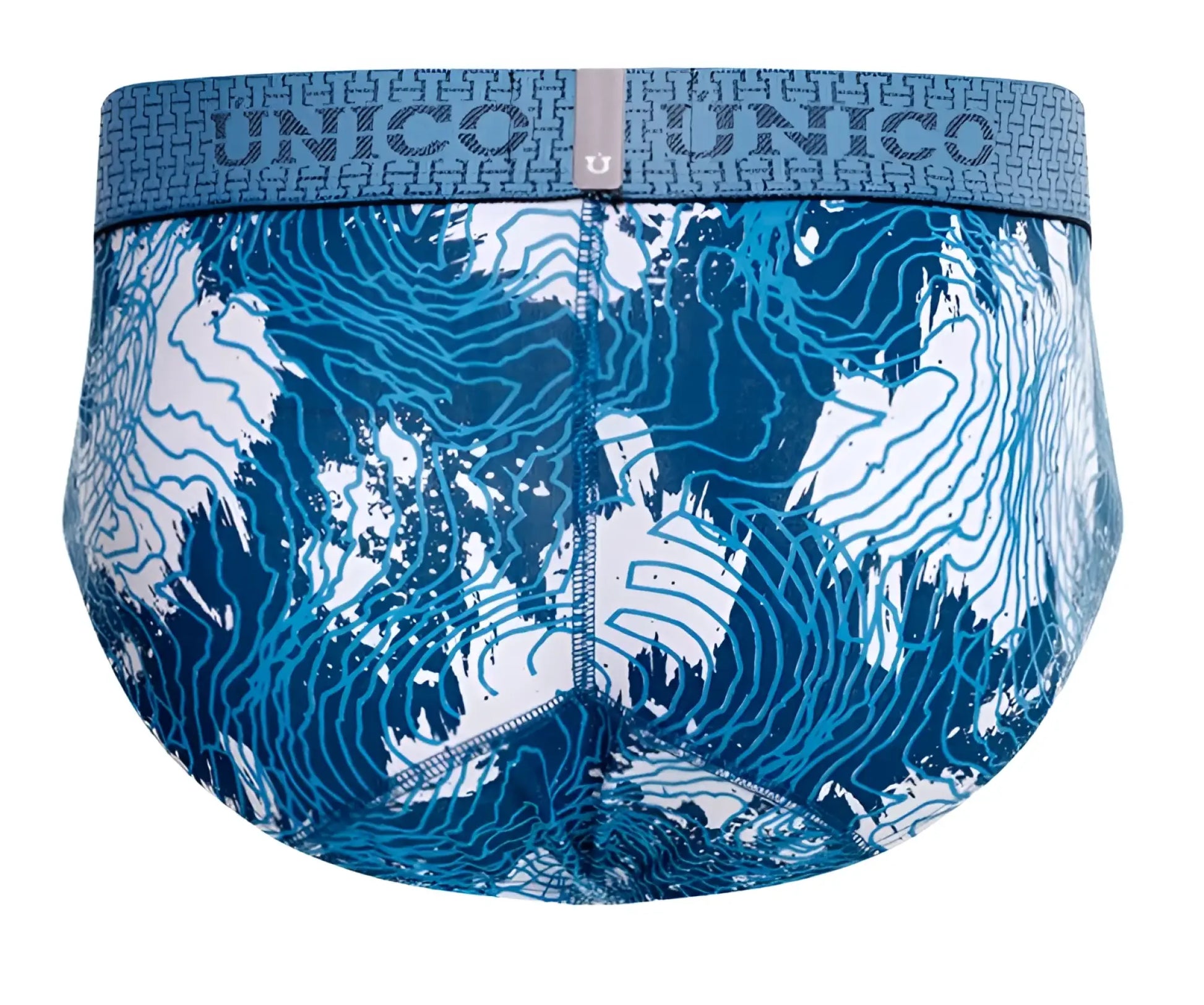 Unico barniz briefs in blue with white topographic map pattern designed for men in comfortable fabric